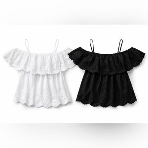 2x Old Navy White and Black Off Shoulder Spaghetti Straps Eyelet Blouses shirt S